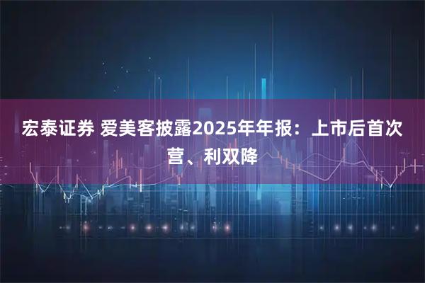 宏泰证券 爱美客披露2025年年报:上市后首次营、利双降